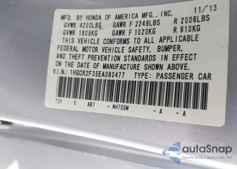 2014 Honda Accord Lx from USA, damaged, VIN 1HGCR2F35EA080477